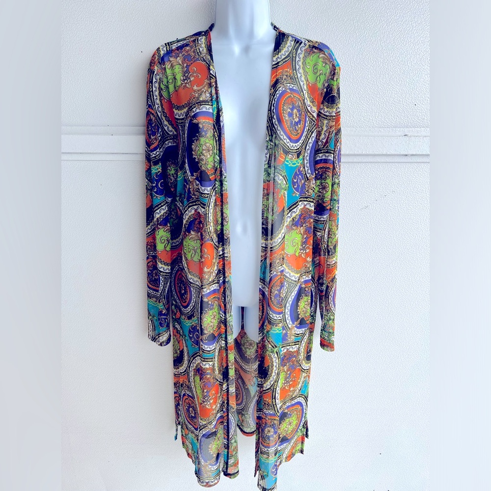 Colorful Hippie Paisley Printed Long Open Lightweight Cardigan Plus Size 1X NWT